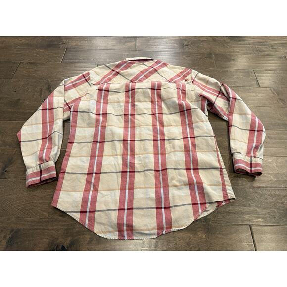 Mountain Khakis Mens Beige Red Plaid Flannel Button Up Long Sleeve Shirt Size L - Picture 3 of 8